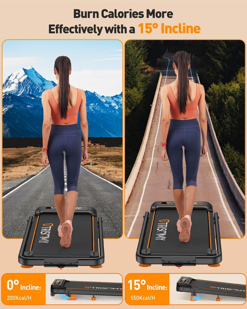 Load image into Gallery viewer, Walking Pad with 10% Incline & Handle Bar, Low Noise Walking Pad Treadmill for Home Small, Trisomy 3.5HP Treadmill with Incline, 4 in 1 Portable Compact Walking Pad with Incline/APP 350lbs