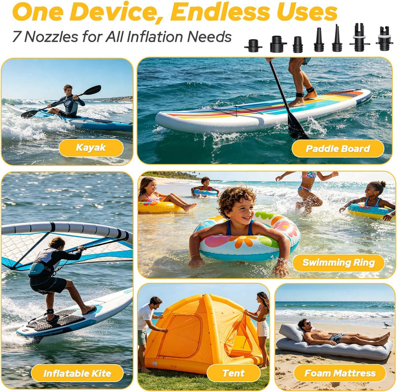 Load image into Gallery viewer, 150PSI Paddle Board Electric Pump, 16000mAh Rechargeable SUP Pump with LED Light, Triple Stage Inflation & Deflation, Fast Charging Electric Air Pump for Paddle Board, for Inflatables, Boats, Car
