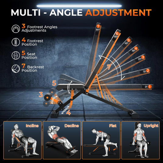 1000LBS Adjustable Weight Bench - Foldable Flat/Incline Bench for Home Gym Strength Training with 36