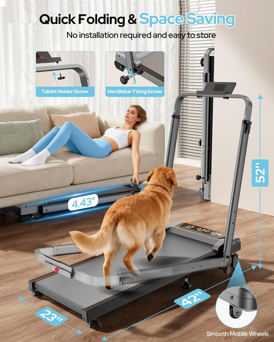 Walking Pad Treadmill with Incline Handle Bar , 2.5HP Portable Treadmill for Home