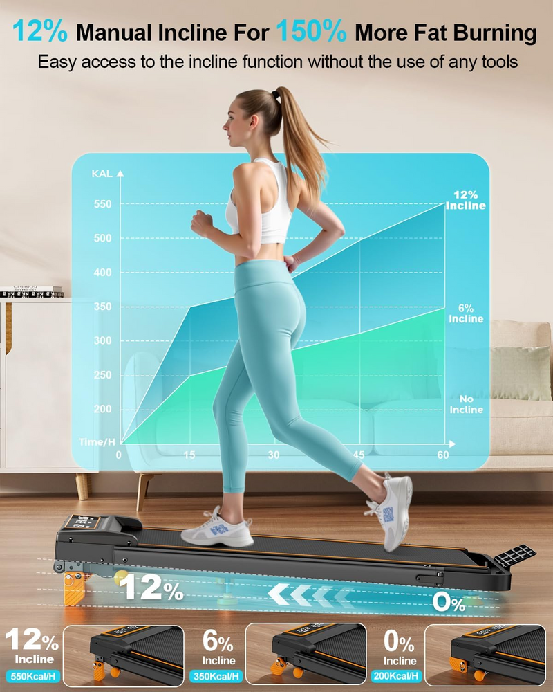 Load image into Gallery viewer, Walking Pad Treadmill with 12% Incline &amp;  Adjustable Height , 4 in 1 Folding Under Desk Treadmill
