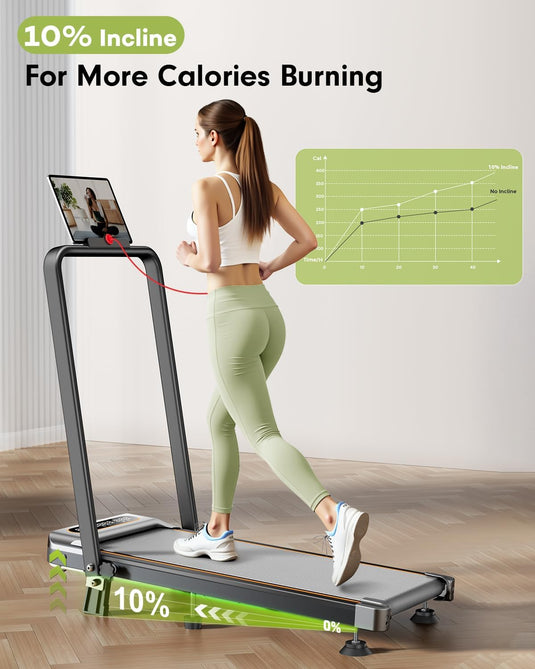 Foldable Treadmill with 10% Incline, 3.5HP Low Noise Walking Pad Treadmill with Handle Bar