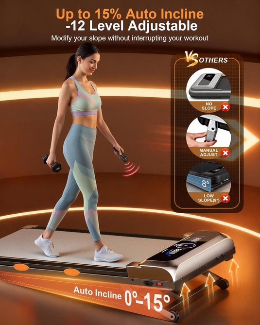 Rayspace 4-in-1 Walking Pad with 15% Auto Incline