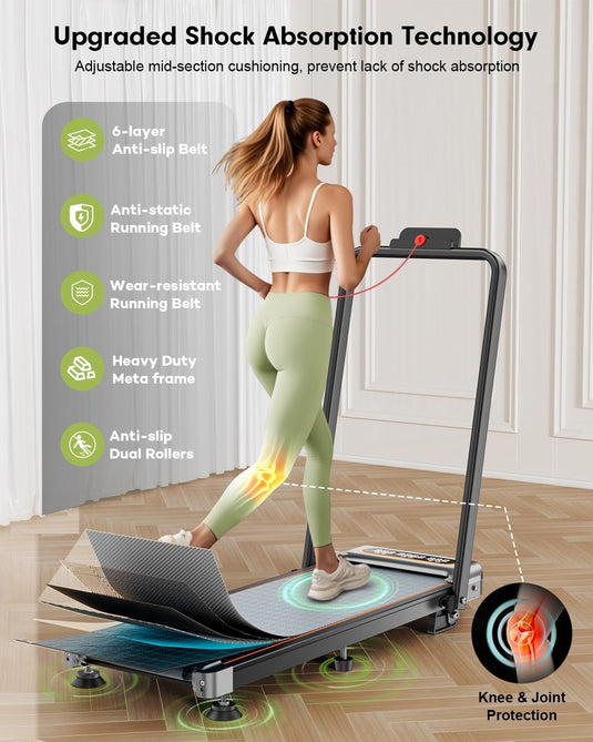 Foldable Treadmill with 10% Incline, 3.5HP Low Noise Walking Pad Treadmill with Handle Bar