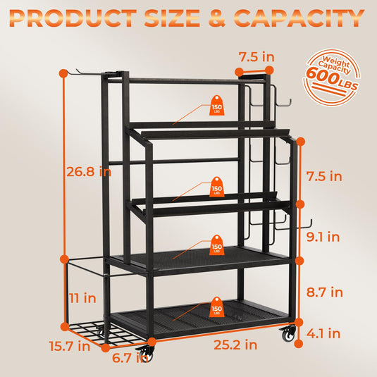600LBS Dumbbell Rack - Adjustable Weight Stand with Wheels for Home Gym Storage - Rayspace
