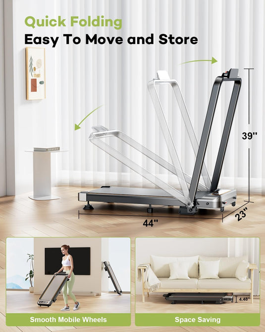 Foldable Treadmill with 10% Incline, 3.5HP Low Noise Walking Pad Treadmill with Handle Bar