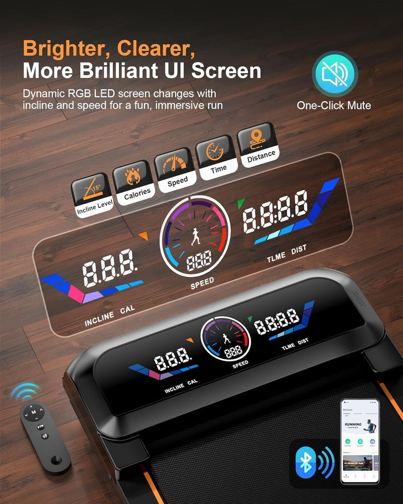 Load image into Gallery viewer, Walking Pad Treadmill with 15% Auto Incline 12-Level, Under Desk Treadmill for Home 450 lbs Capacity, Walking Pad with Incline, RGB UI Screen, Bluetooth Speaker &amp; APP, 3.5HP Quiet Desk Treadmills
