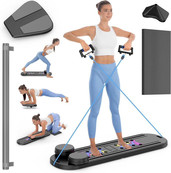 Pilates Board, Foldable Pilates Reformer Set 7 in 1 Multi-Purpose pilates equipment for Women Full Body Workouts at Home