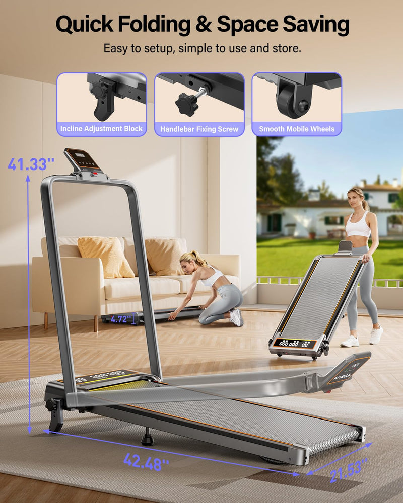 Load image into Gallery viewer, Walking Pad Treadmill with 12% Incline &amp; Dual LED Display, 4 in 1 Walking Pad with Handle Bar
