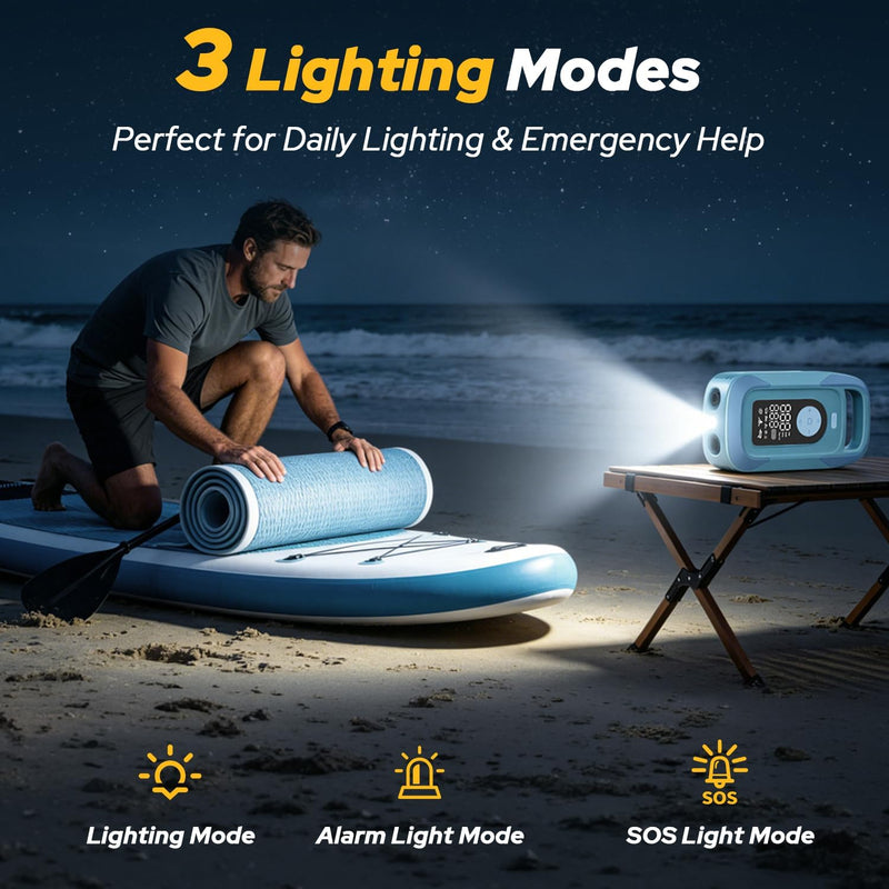 Load image into Gallery viewer, 150PSI Paddle Board Electric Pump, 16000mAh Rechargeable SUP Pump with LED Light, Triple Stage Inflation &amp; Deflation, Fast Charging Electric Air Pump for Paddle Board, for Inflatables, Boats, Car

