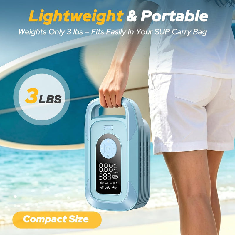 Load image into Gallery viewer, 150PSI Paddle Board Electric Pump, 16000mAh Rechargeable SUP Pump with LED Light, Triple Stage Inflation &amp; Deflation, Fast Charging Electric Air Pump for Paddle Board, for Inflatables, Boats, Car
