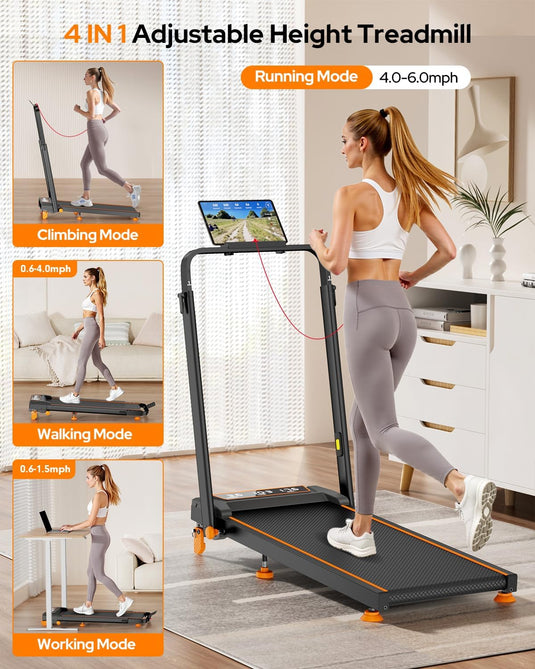 Walking Pad Treadmill with 12% Incline & Adjustable Height, 4 in 1 Folding Under Desk Treadmill