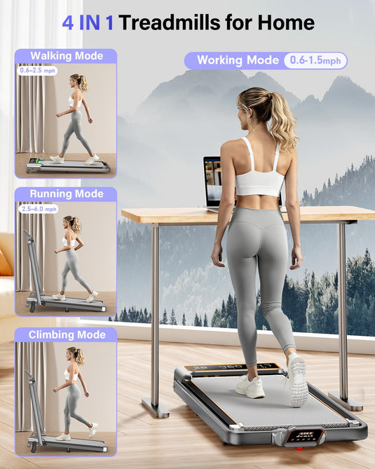 Walking Pad Treadmill with 12% Incline & Dual LED Display, 4 in 1 Walking Pad with Handle Bar