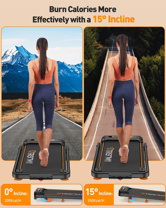 Walking Pad with 10% Incline & Handle Bar, Low Noise Walking Pad Treadmill for Home Small, Trisomy 3.5HP Treadmill with Incline, 4 in 1 Portable Compact Walking Pad with Incline/APP 350lbs