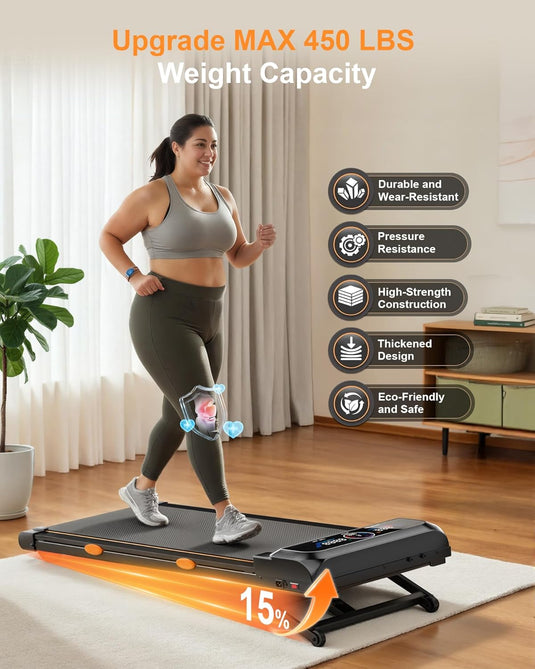 Walking Pad Treadmill with 15% Auto Incline 12-Level, Under Desk Treadmill for Home 450 lbs Capacity, Walking Pad with Incline, RGB UI Screen, Bluetooth Speaker & APP, 3.5HP Quiet Desk Treadmills