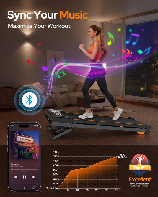 Walking Pad Treadmill with 15% 12-Level Auto Incline, 450 lbs Capacity UI Screen, 3.5HP Quiet Under Desk Treadmill