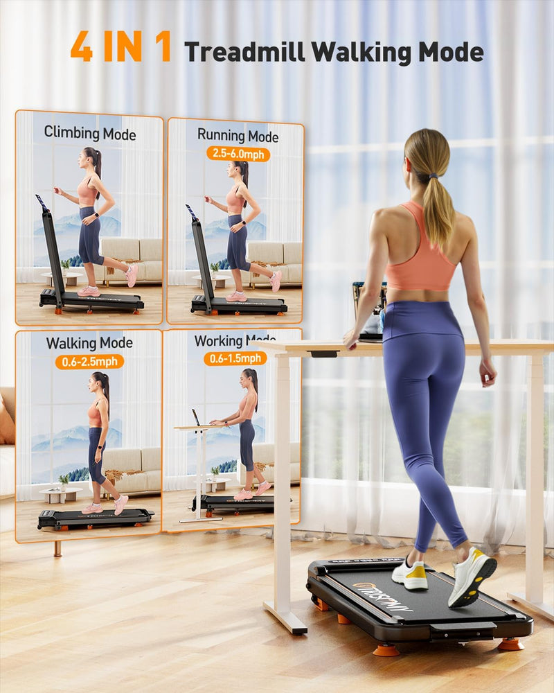 Load image into Gallery viewer, Walking Pad with 10% Incline &amp; Handle Bar, Low Noise Walking Pad Treadmill for Home Small, Trisomy 3.5HP Treadmill with Incline, 4 in 1 Portable Compact Walking Pad with Incline/APP 350lbs
