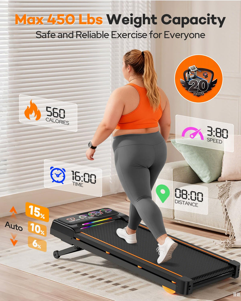 Load image into Gallery viewer, Walking Pad Treadmill with 15% 12-Level Auto Incline, 450 lbs Capacity UI Screen, 3.5HP Quiet Under Desk Treadmill
