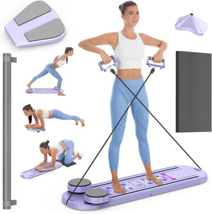 Pilates Board, Foldable Pilates Reformer Set 7 in 1 Multi-Purpose pilates equipment for Women Full Body Workouts at Home, Rayspace Portable Ab Core Trainer, Exercise Board with Timer & Resistance Band