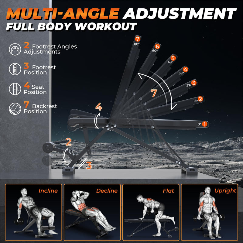 Load image into Gallery viewer, 800LBS Adjustable Weight Bench - Foldable Incline/Decline Bench for Home Gym - Rayspace
