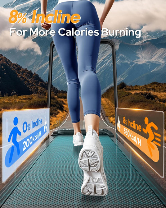 Walking Pad with 8% Incline, Upgrade 3.5HP Low Noise Treadmill with Handle Bar