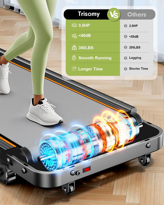 Foldable Treadmill with 10% Incline, 3.5HP Low Noise Walking Pad Treadmill with Handle Bar - Rayspace