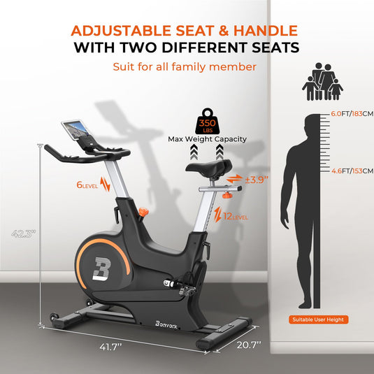 Magnetic Exercise Bike with 2 Seats - Silent Belt Drive Stationary Bike for Home Gym, 40LB Flywheel Indoor Cycling Bike for Workout Training - Rayspace