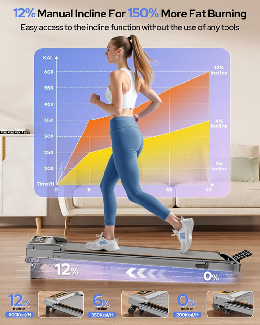 Walking Pad Treadmill with 12% Incline & Adjustable Height - Rayspace